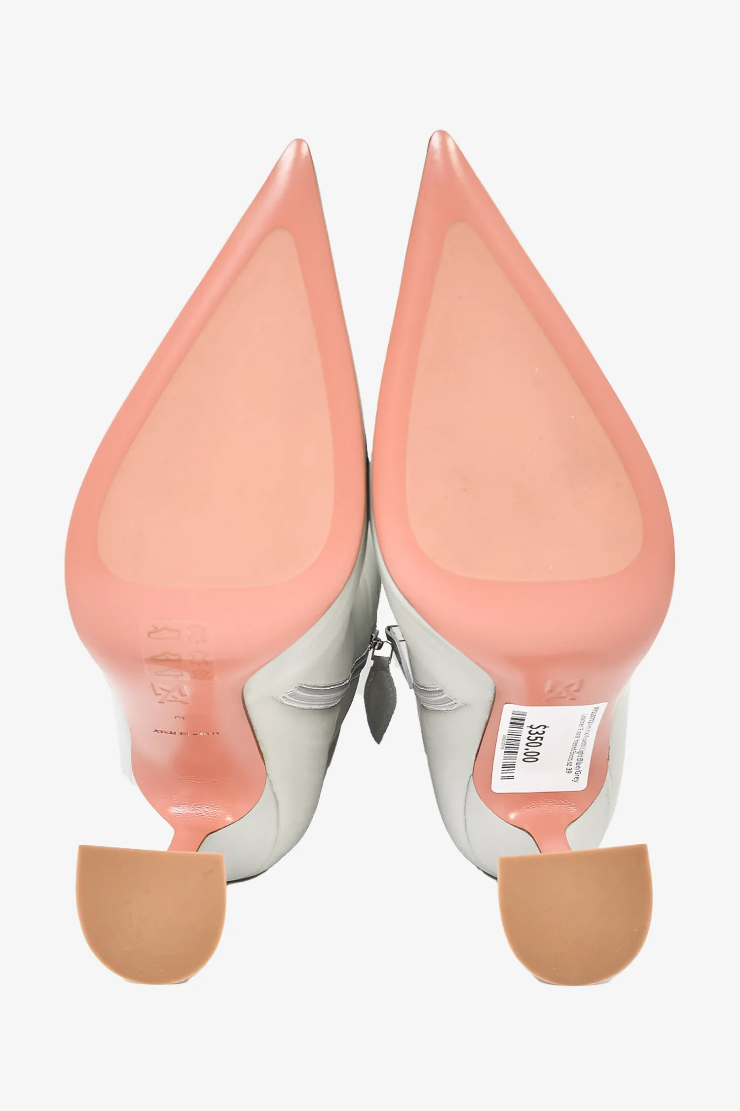 AMINA MUADDI Light Blue/Grey Leather 'Fiona' Heeled Boots sz 39
