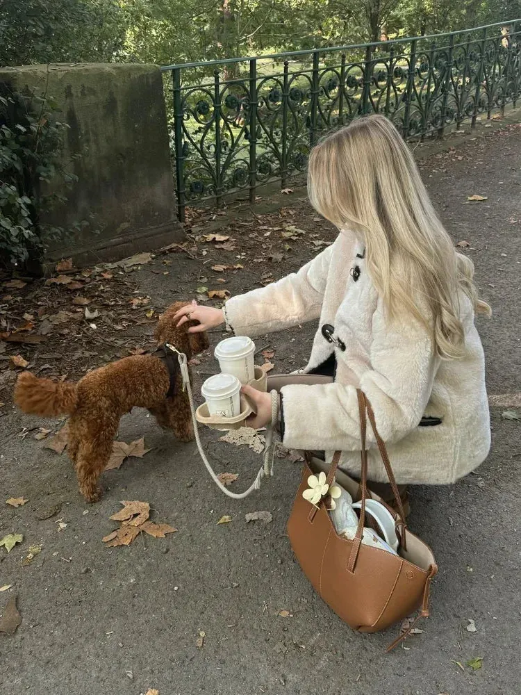 Back To School Joskaa Casual Round Neck Long Sleeved Women's Plush Jacket Chic Leather Metal Buckle Warm Coat 2024 Fall Winter Lady Street Outerwear