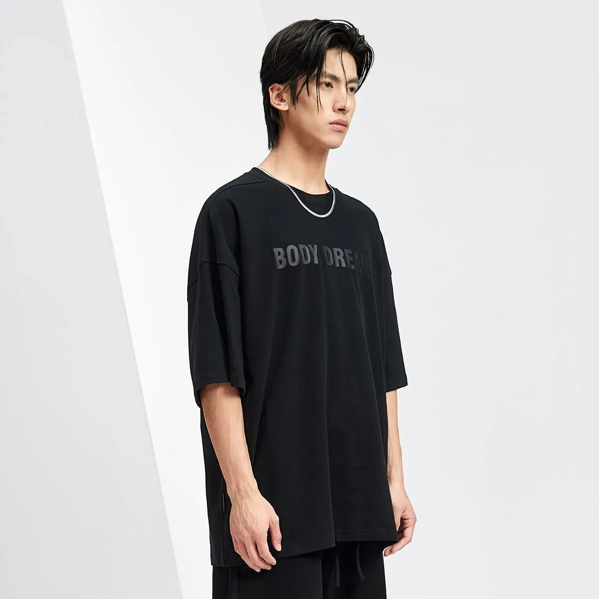 Basic Relaxed Fit Black On Black Logo Tee