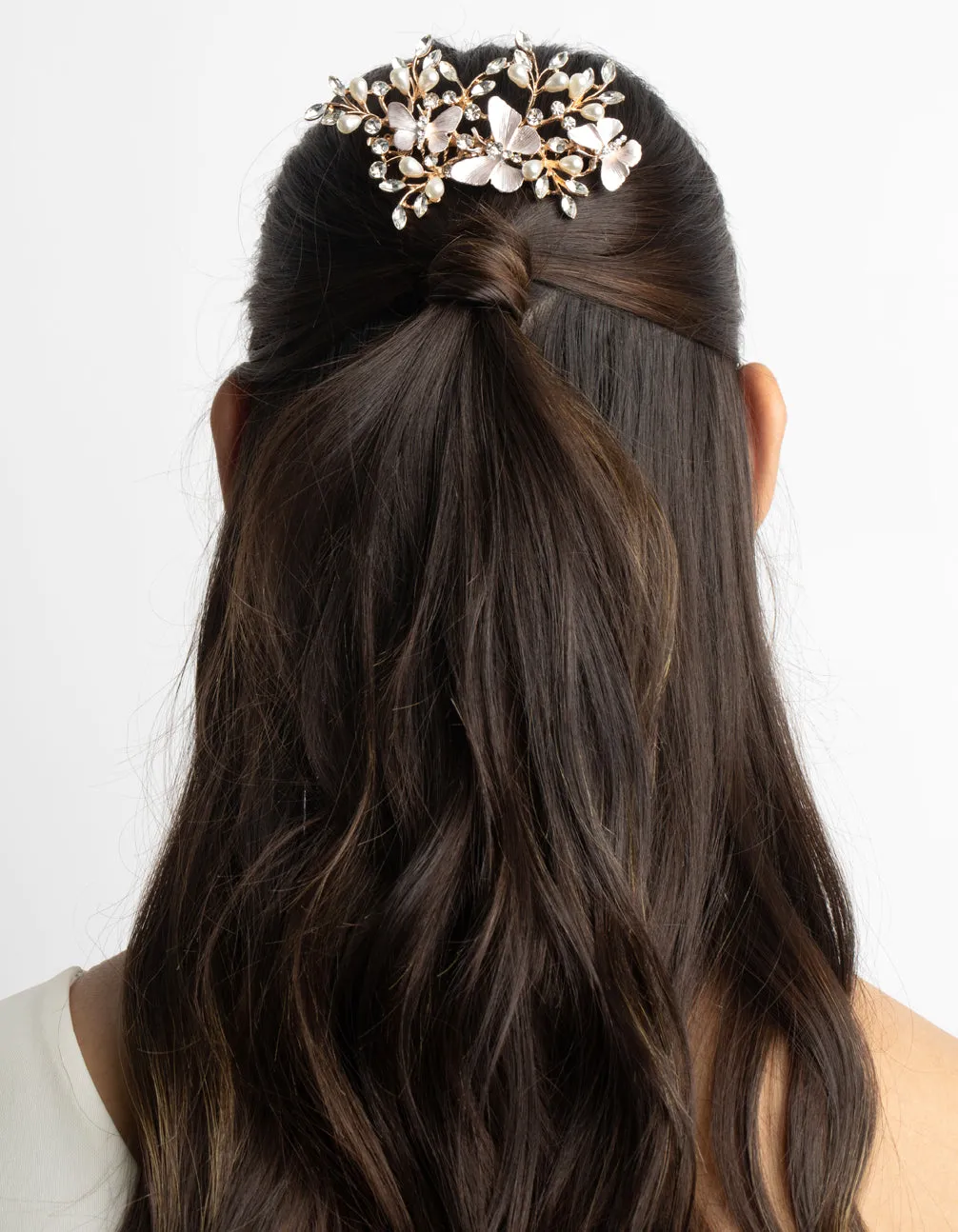 Blush Diamante & Pearl Butterfly Comb