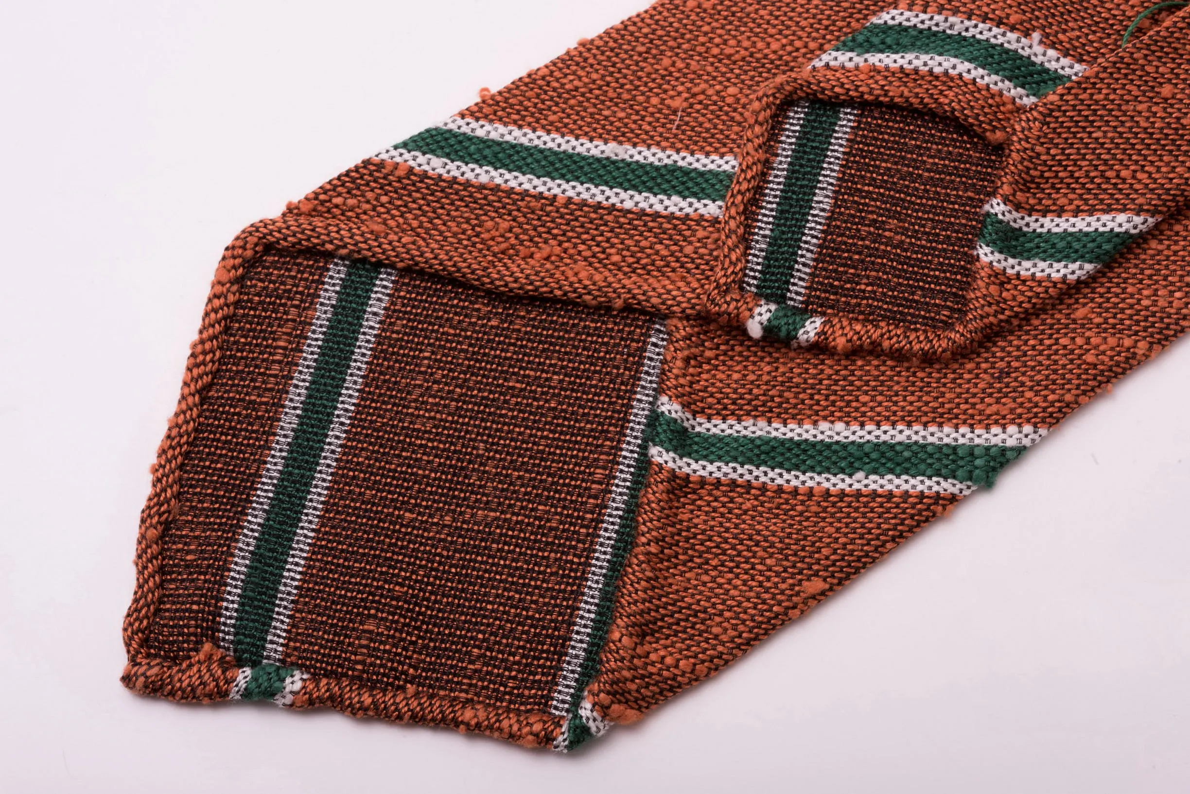 Bronze & Green Striped Shantung Silk Tie