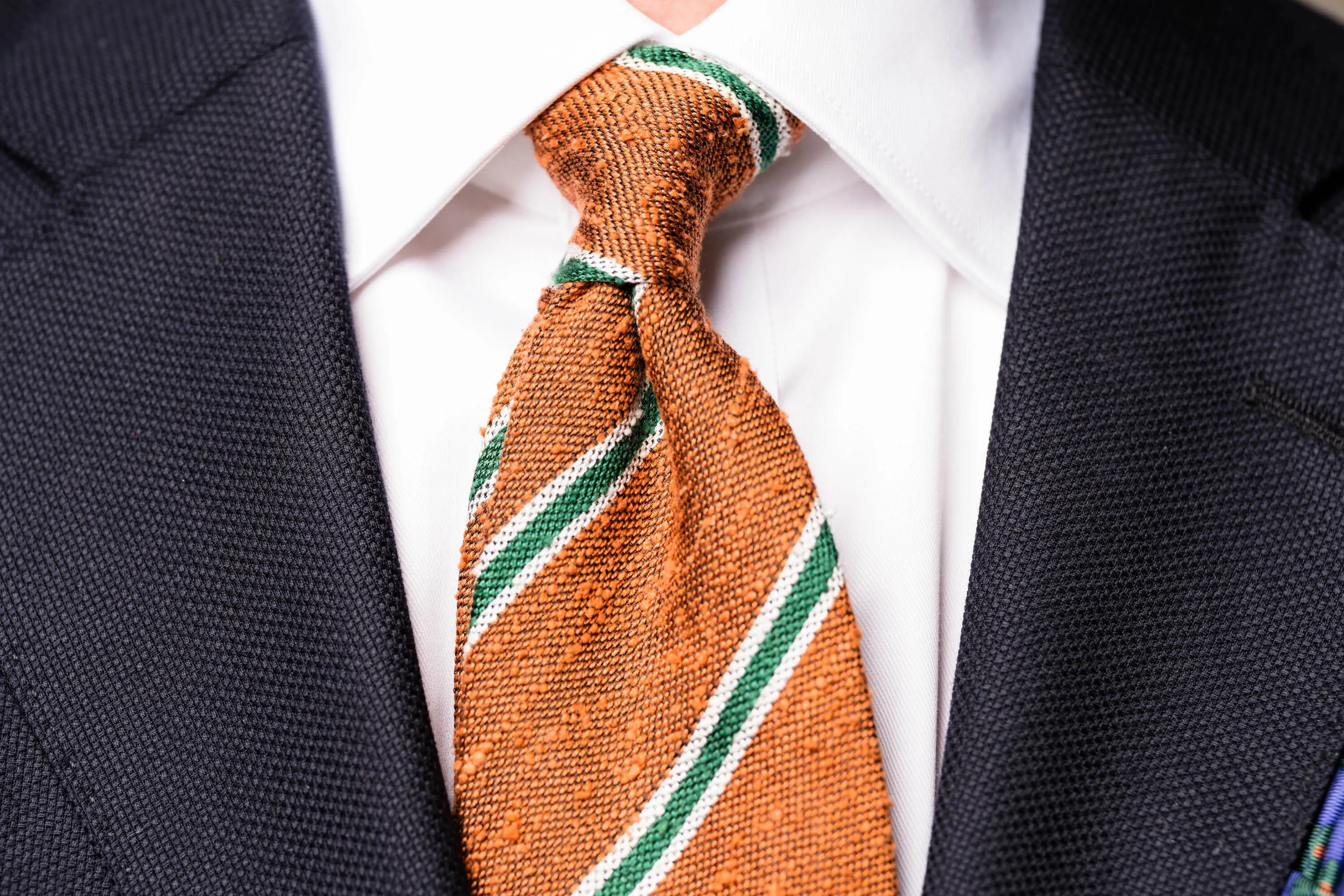Bronze & Green Striped Shantung Silk Tie