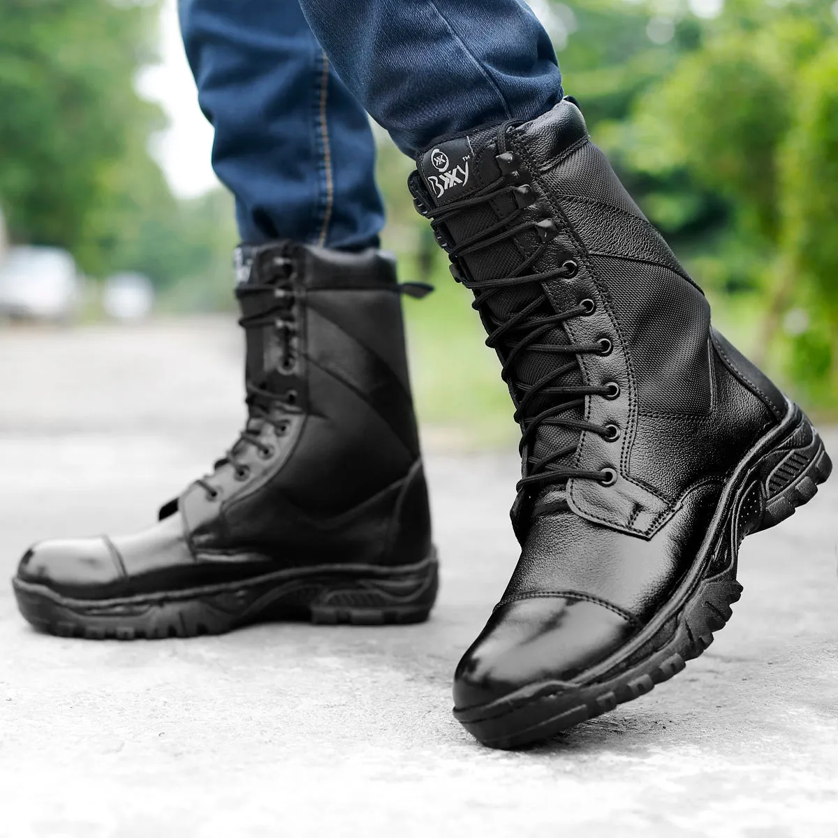 BXXY Pure Leather High Ankle Army Boots For Men