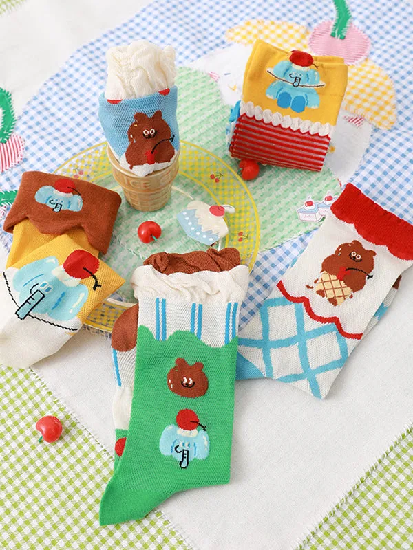Cartoon Bear&Elephant Contrast Color Socks Accessories