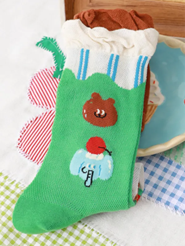 Cartoon Bear&Elephant Contrast Color Socks Accessories