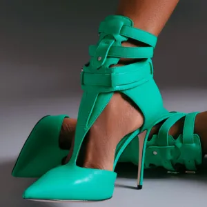 catwalk T-strap high heels sandals