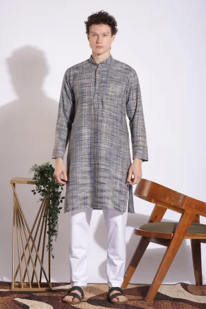 Elegant Blue Khadi Cotton Long Kurta
