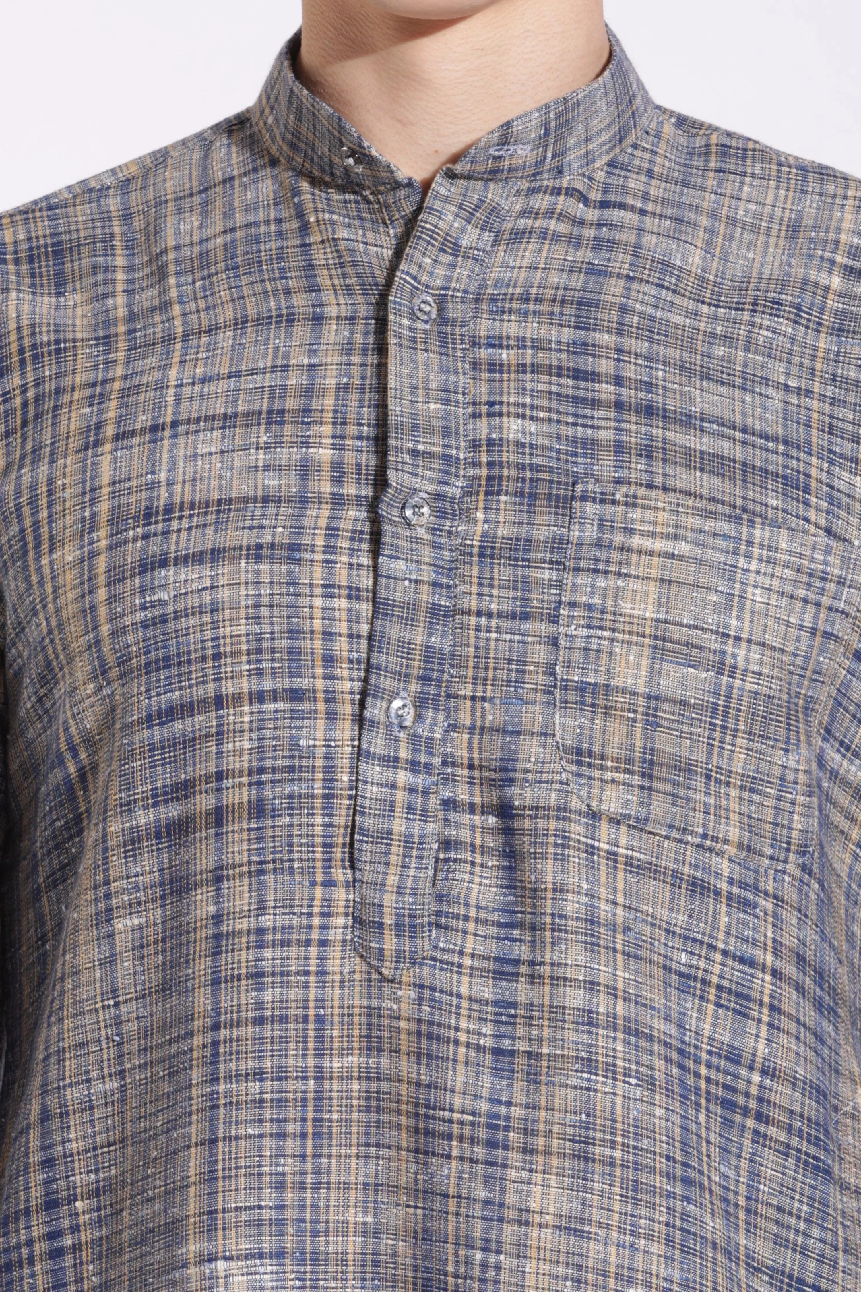 Elegant Blue Khadi Cotton Long Kurta