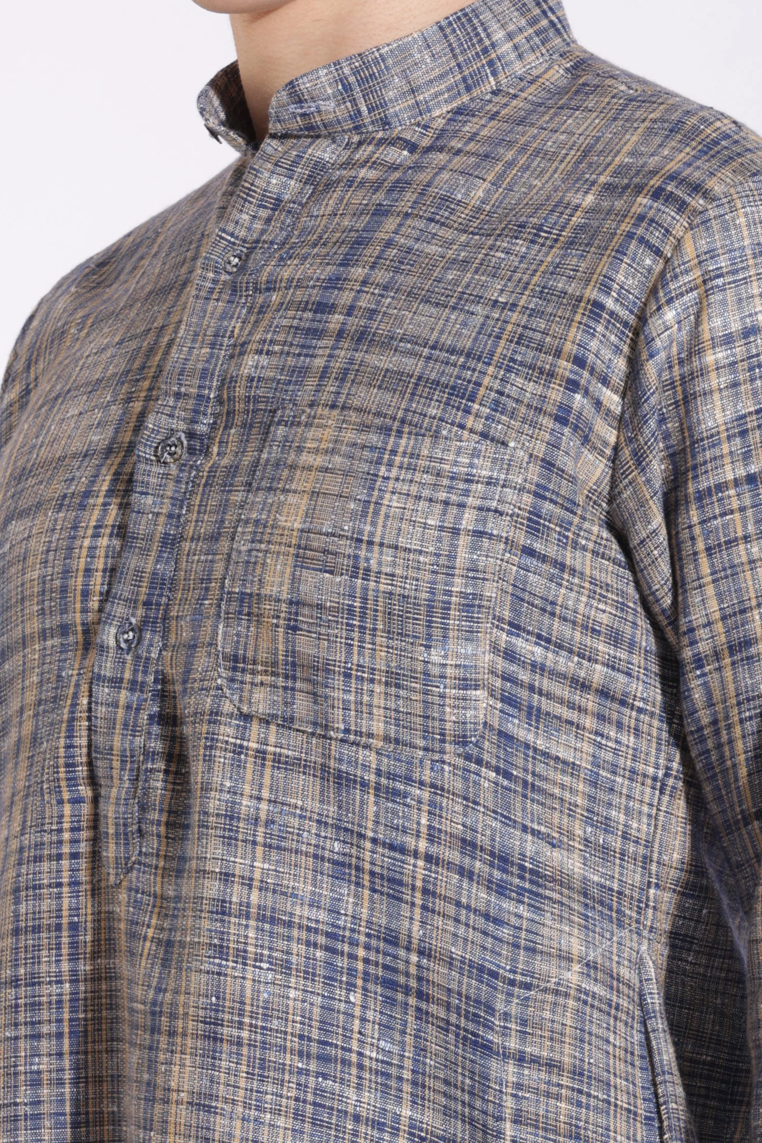 Elegant Blue Khadi Cotton Long Kurta