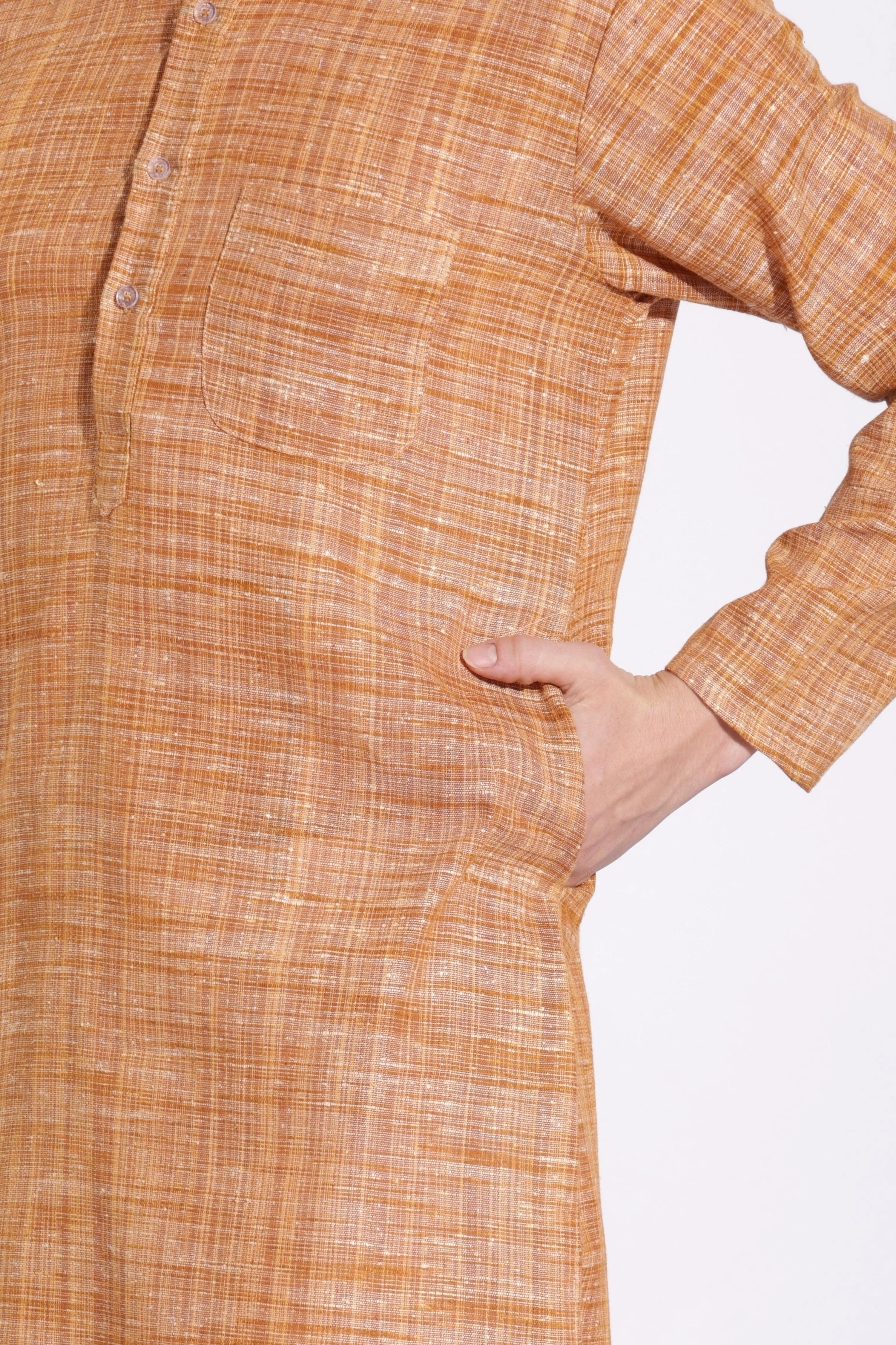 Elegant Brown Khadi Cotton Long Kurta