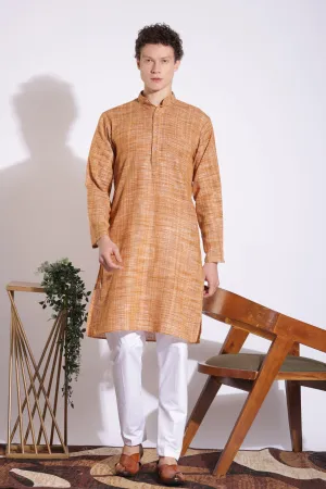 Elegant Brown Khadi Cotton Long Kurta