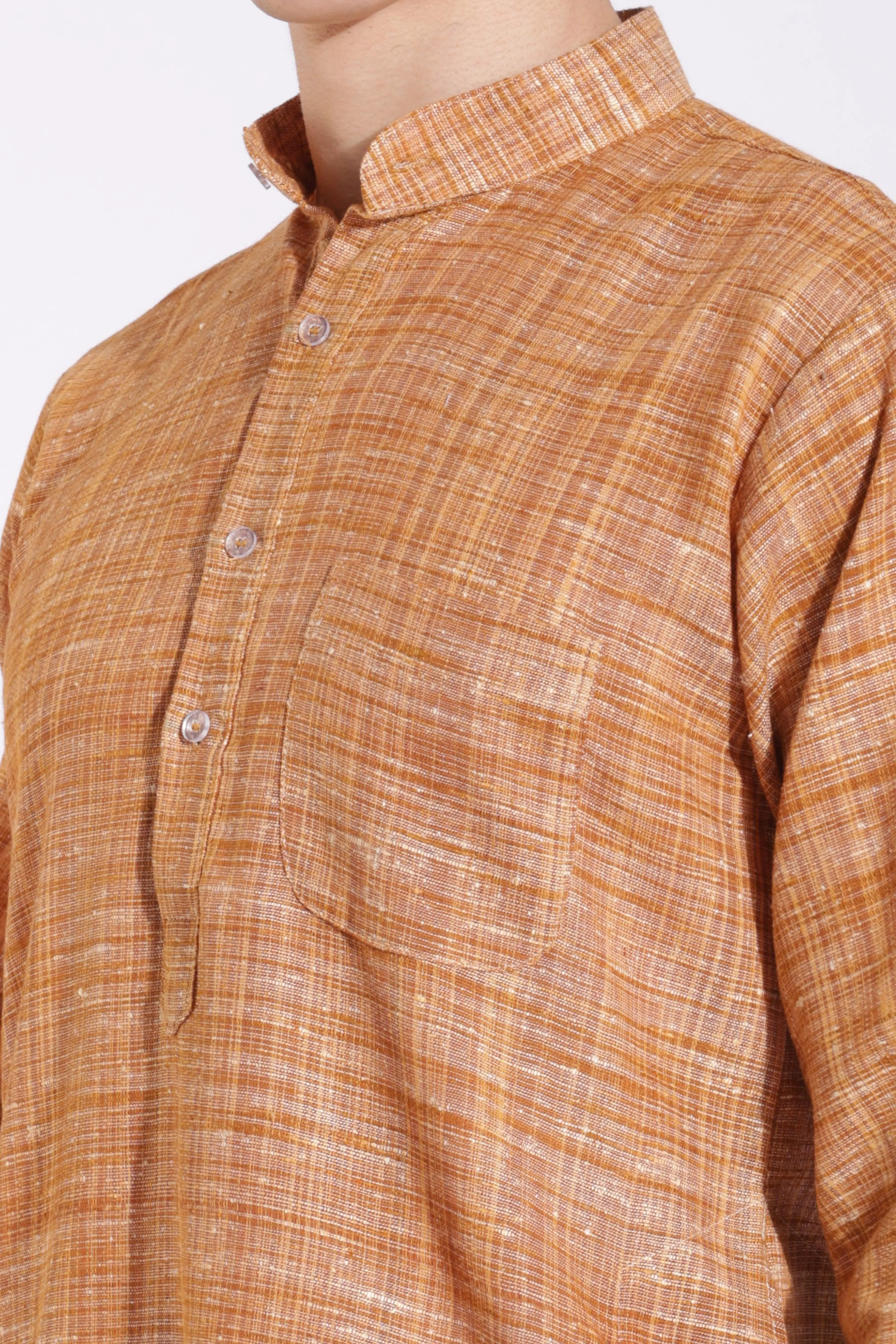 Elegant Brown Khadi Cotton Long Kurta