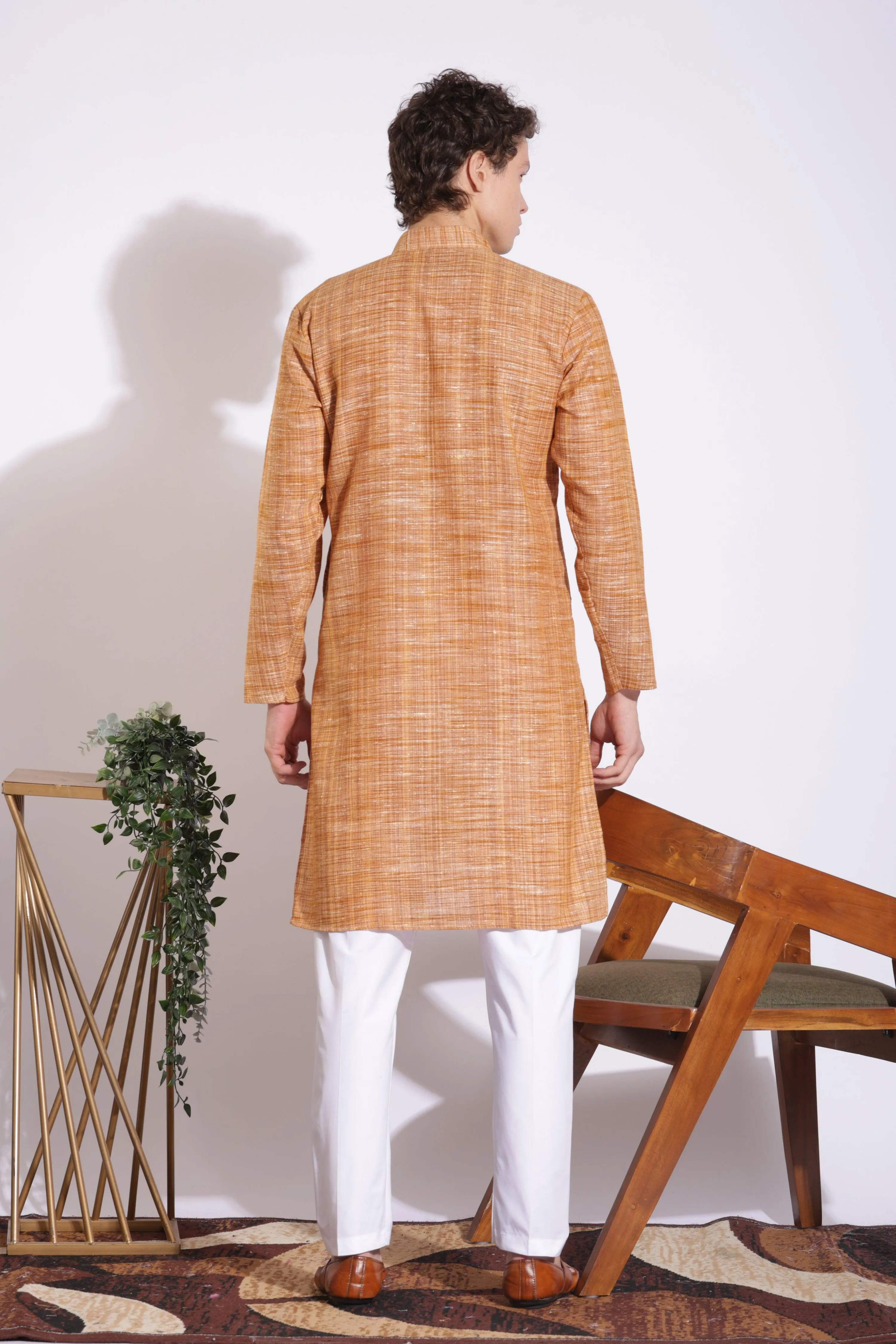 Elegant Brown Khadi Cotton Long Kurta