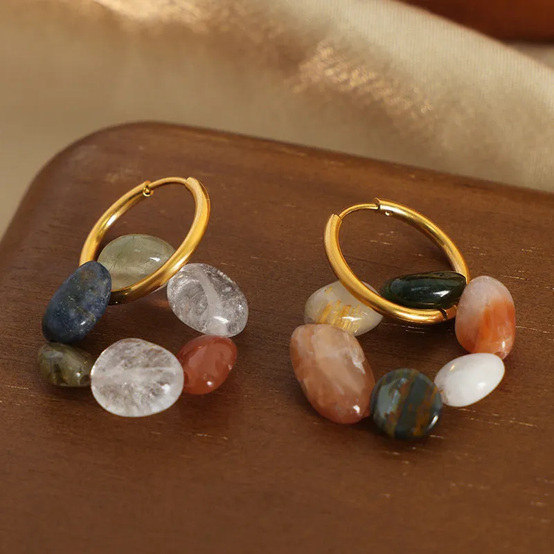Ethnic Elegance Handcrafted Stone Beaded Earrings - Stylish Women's Fashion Accessory