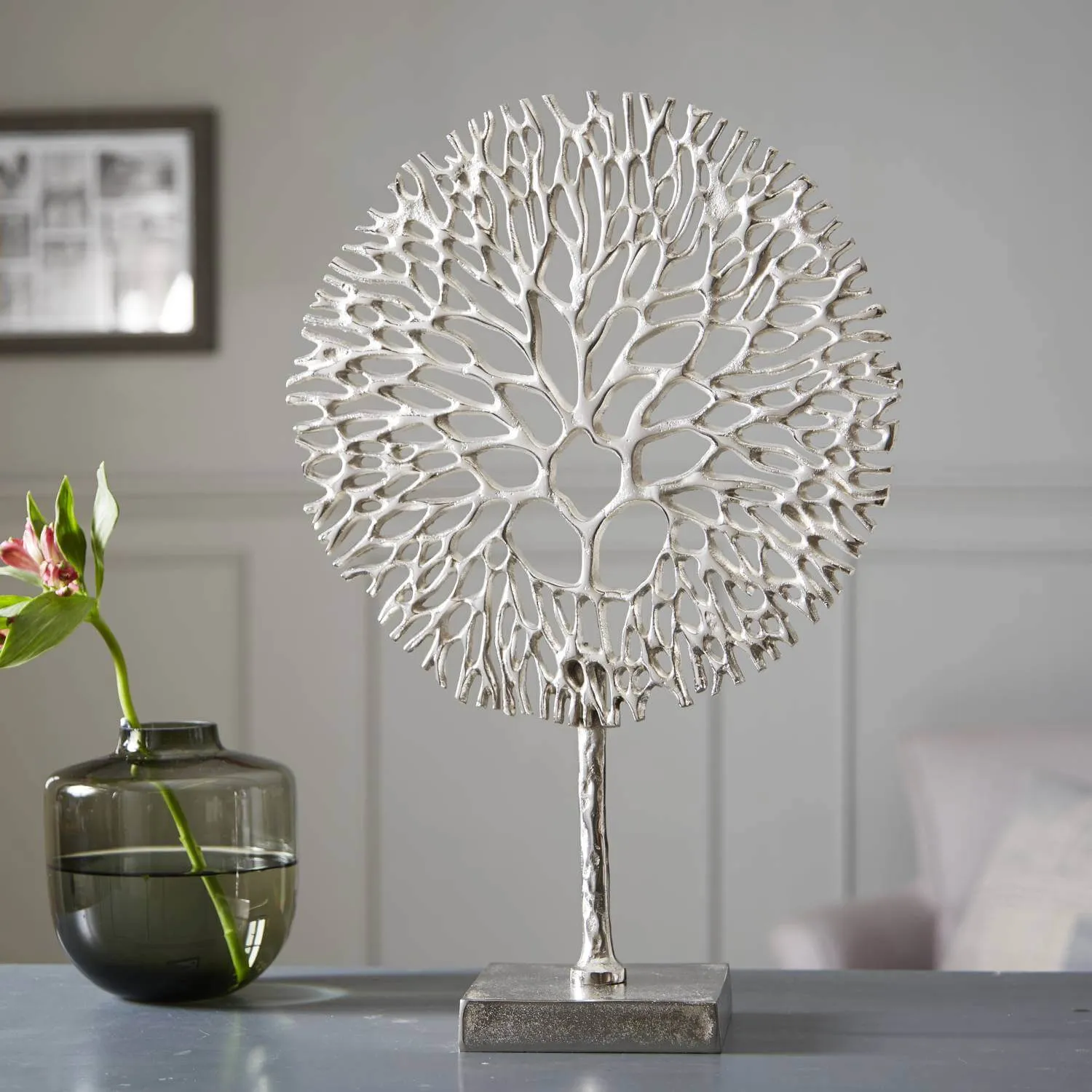 Extra Large Silver Metal Tree Of Life Sculpture - 52cm