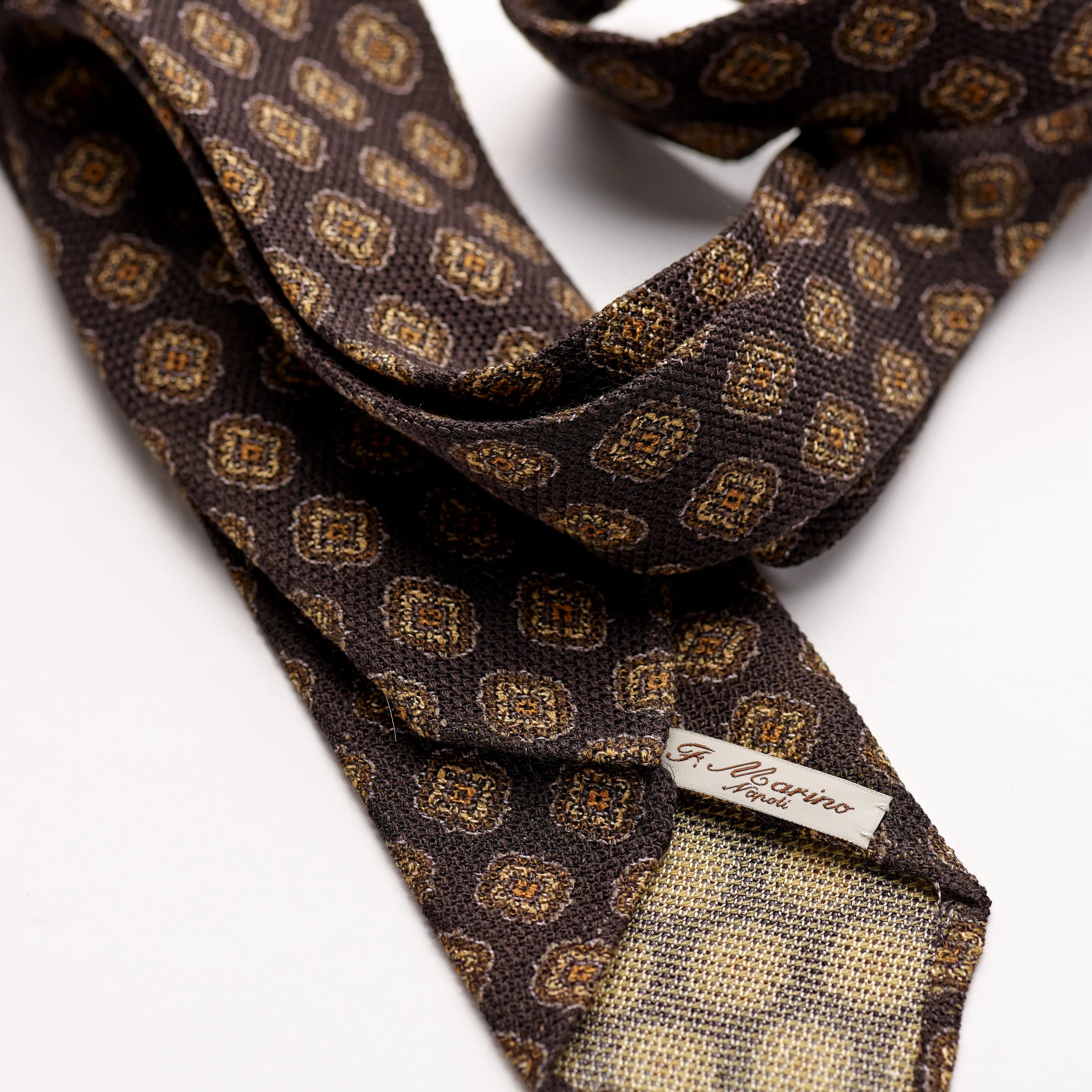 F. Marino 4 Fold Espresso Brown Wool and Silk Challis Tie
