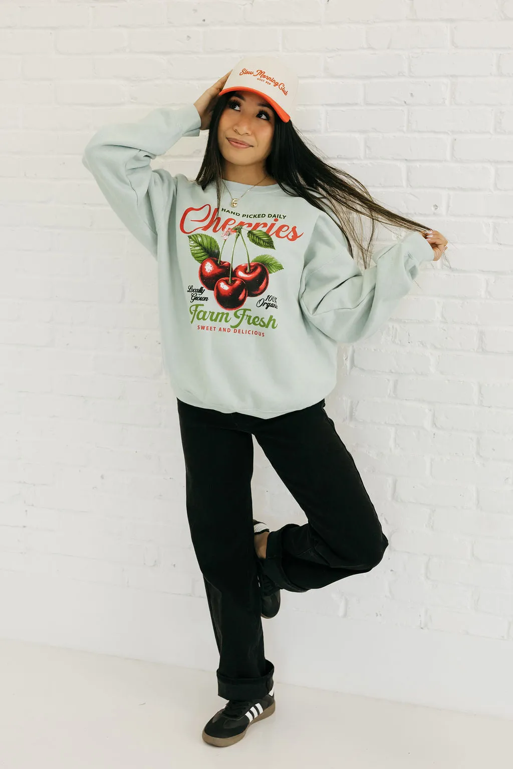 Farm Fresh Cherries Pullover-Light Sage