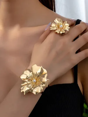 Flower Shape Pleated Bracelet   Rings Accessories Two Pieces