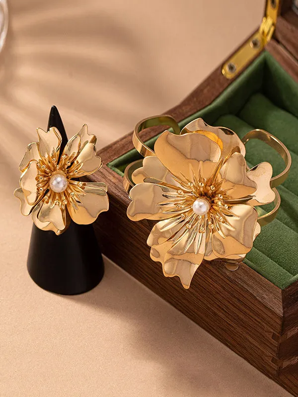Flower Shape Pleated Bracelet   Rings Accessories Two Pieces