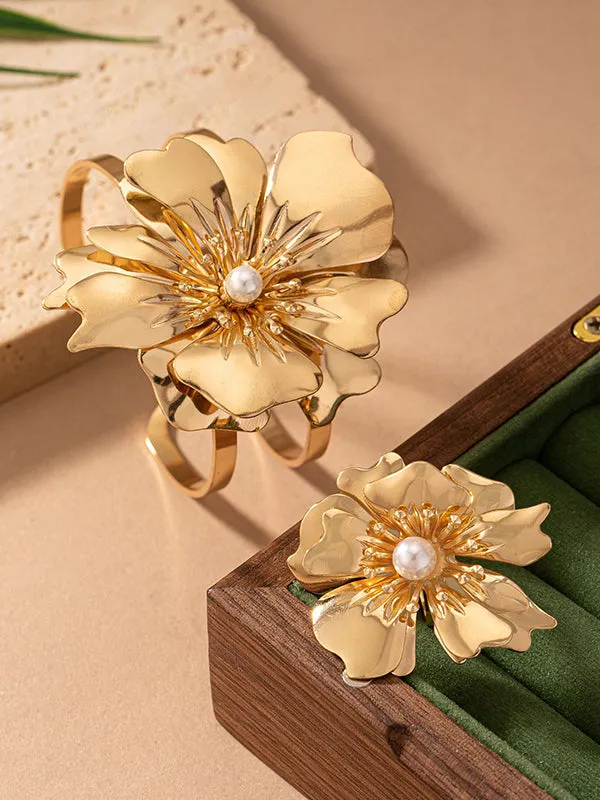 Flower Shape Pleated Bracelet   Rings Accessories Two Pieces