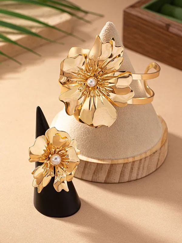 Flower Shape Pleated Bracelet   Rings Accessories Two Pieces
