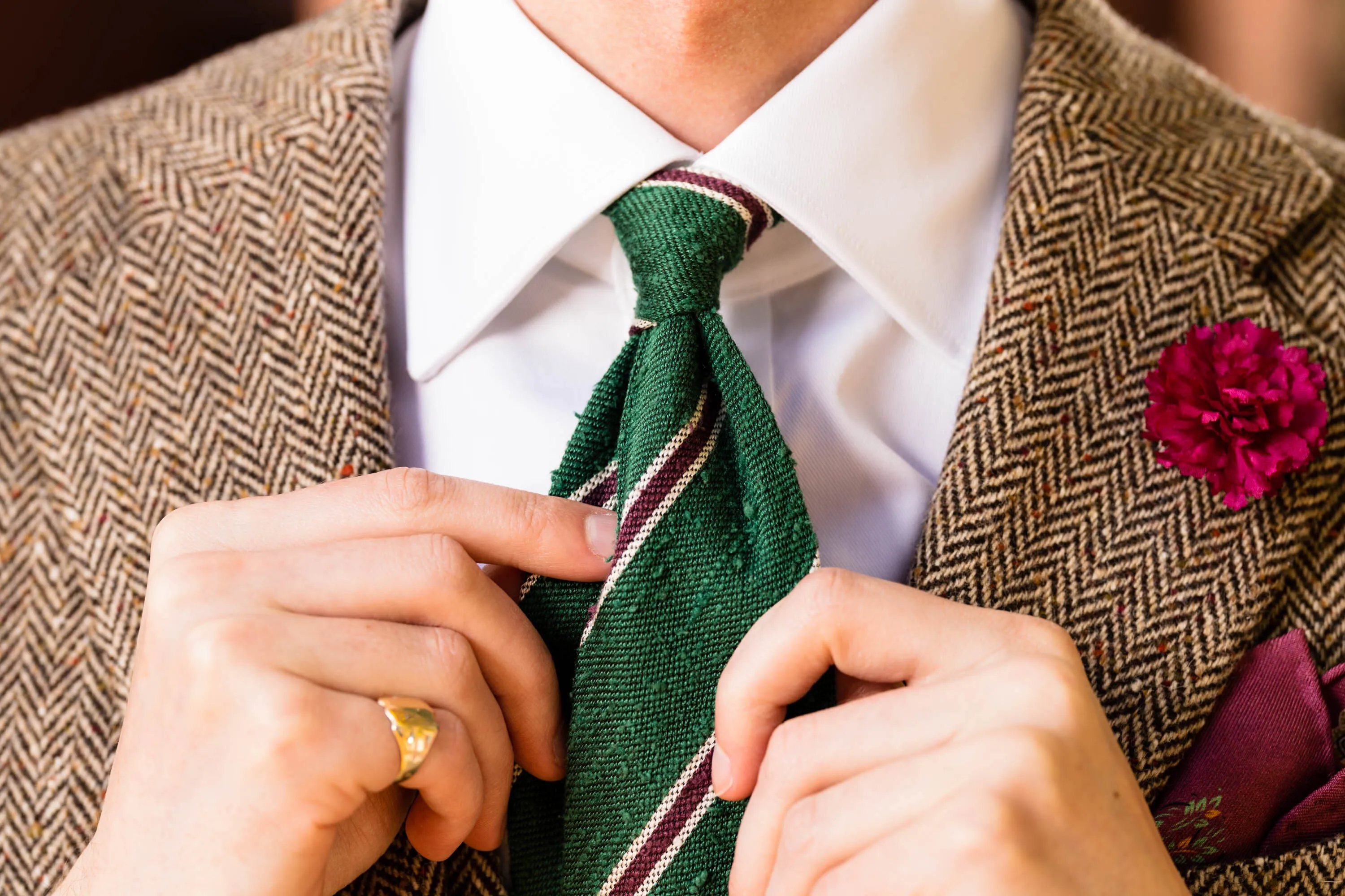 Green & Purple Striped Shantung Silk Tie