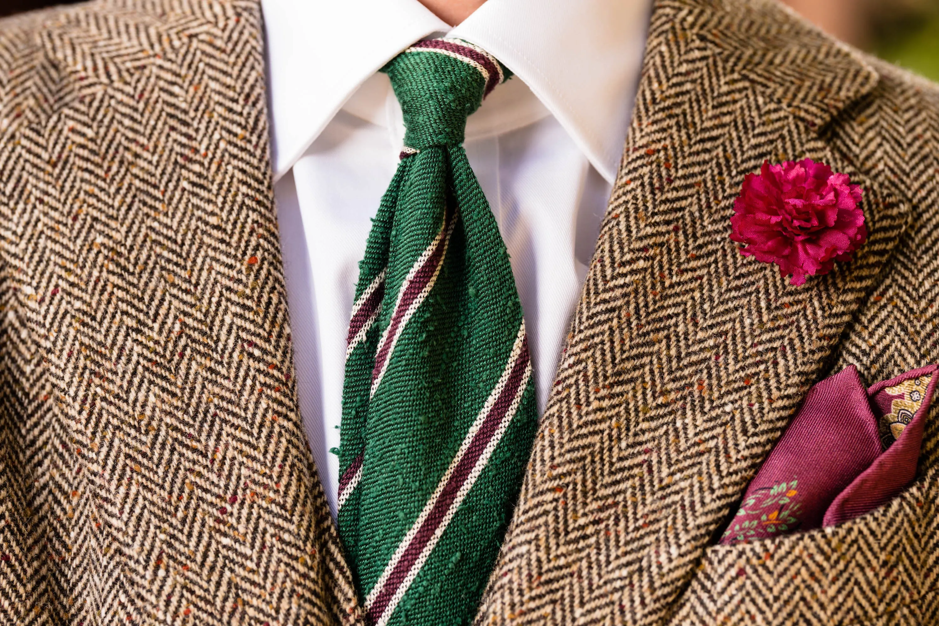 Green & Purple Striped Shantung Silk Tie