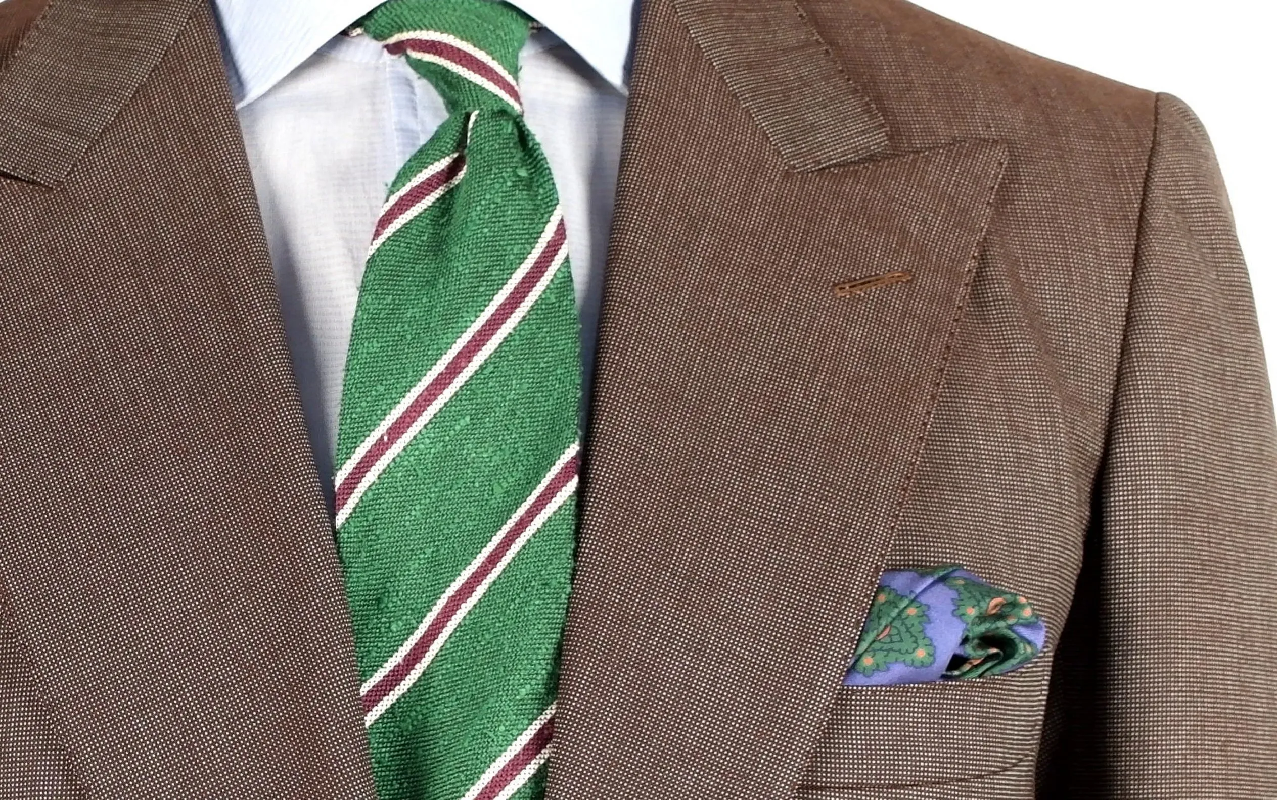Green & Purple Striped Shantung Silk Tie