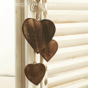 Hanging Trio of Natural Wooden Hearts