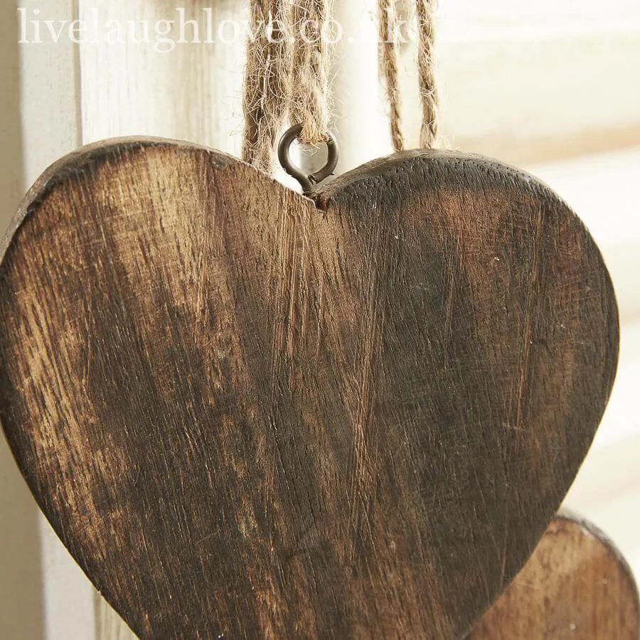Hanging Trio of Natural Wooden Hearts
