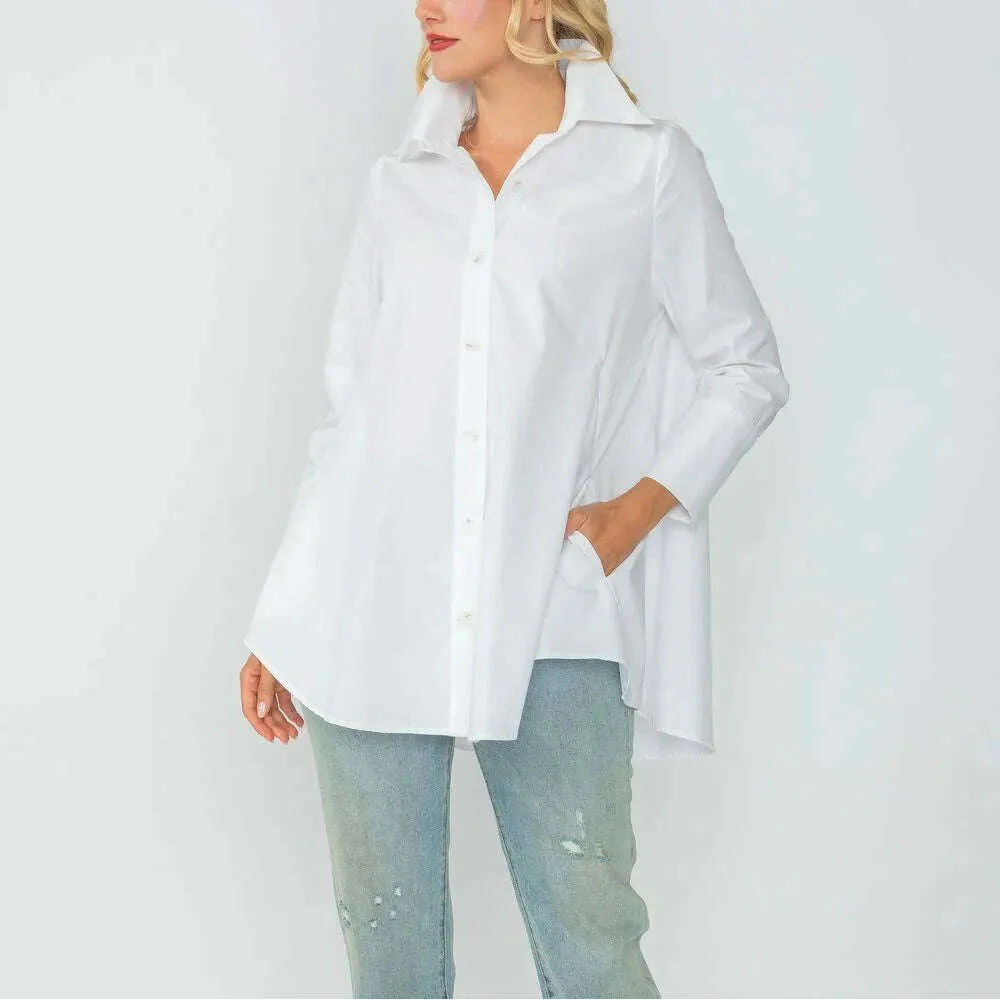 IC Collection - Fold Down Collar Blouse - White