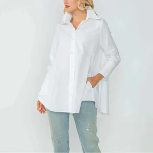 IC Collection - Fold Down Collar Blouse - White