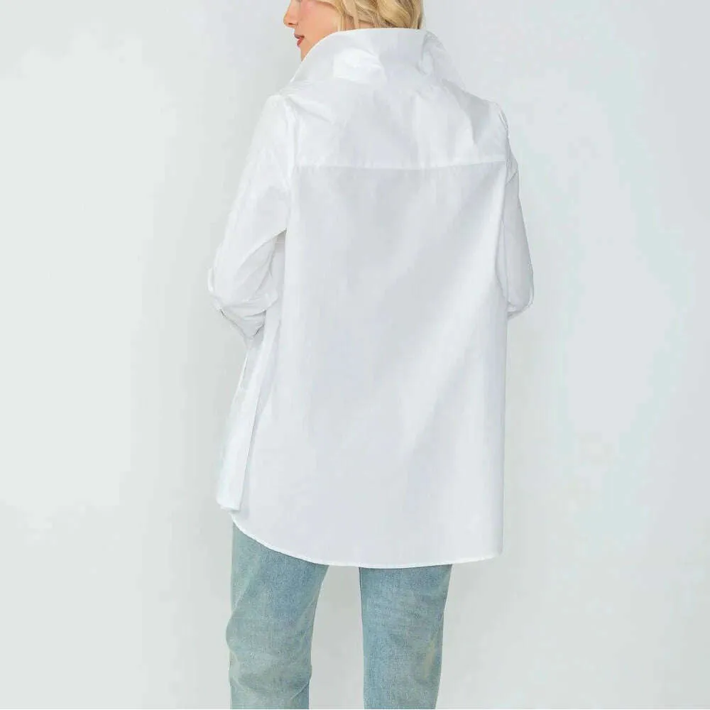 IC Collection - Fold Down Collar Blouse - White