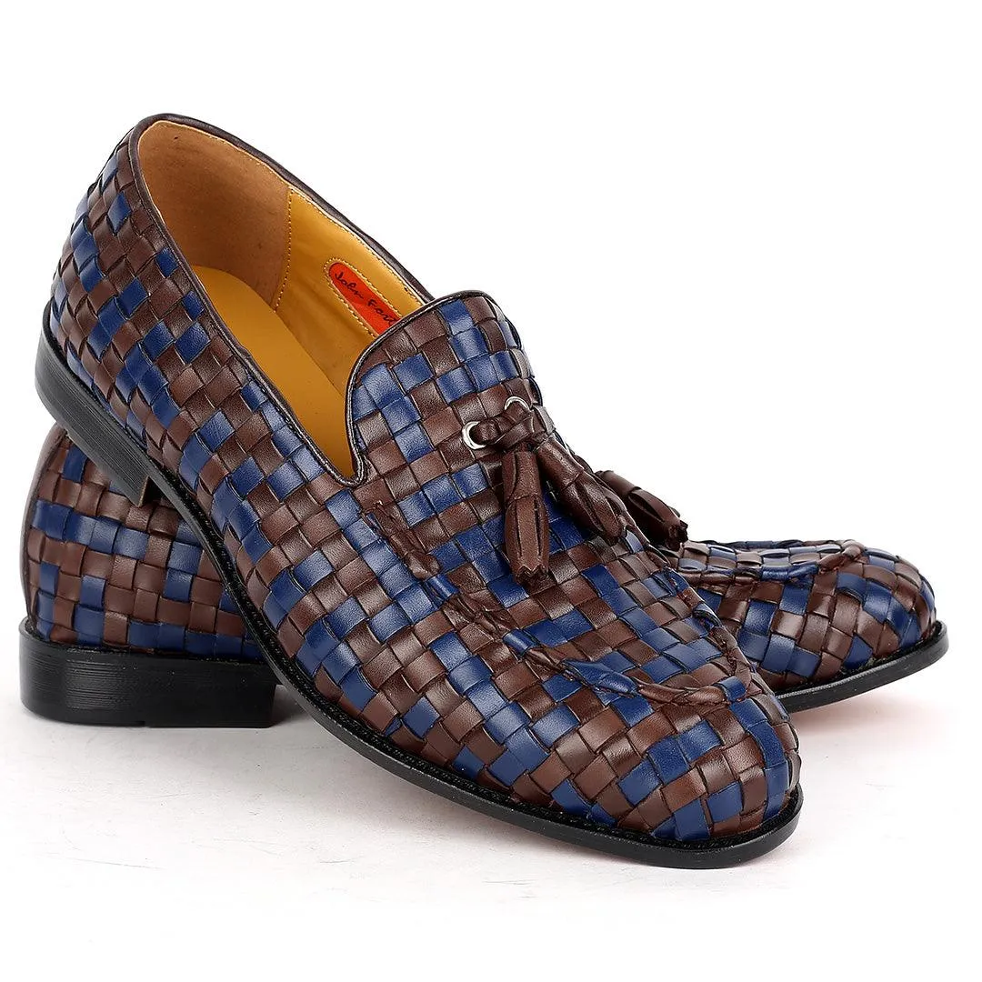 John Foster Classic Mat Patterned Coffee And Blue Leather Shoe