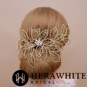 Large Leaf Crystals Bridal Headpiece