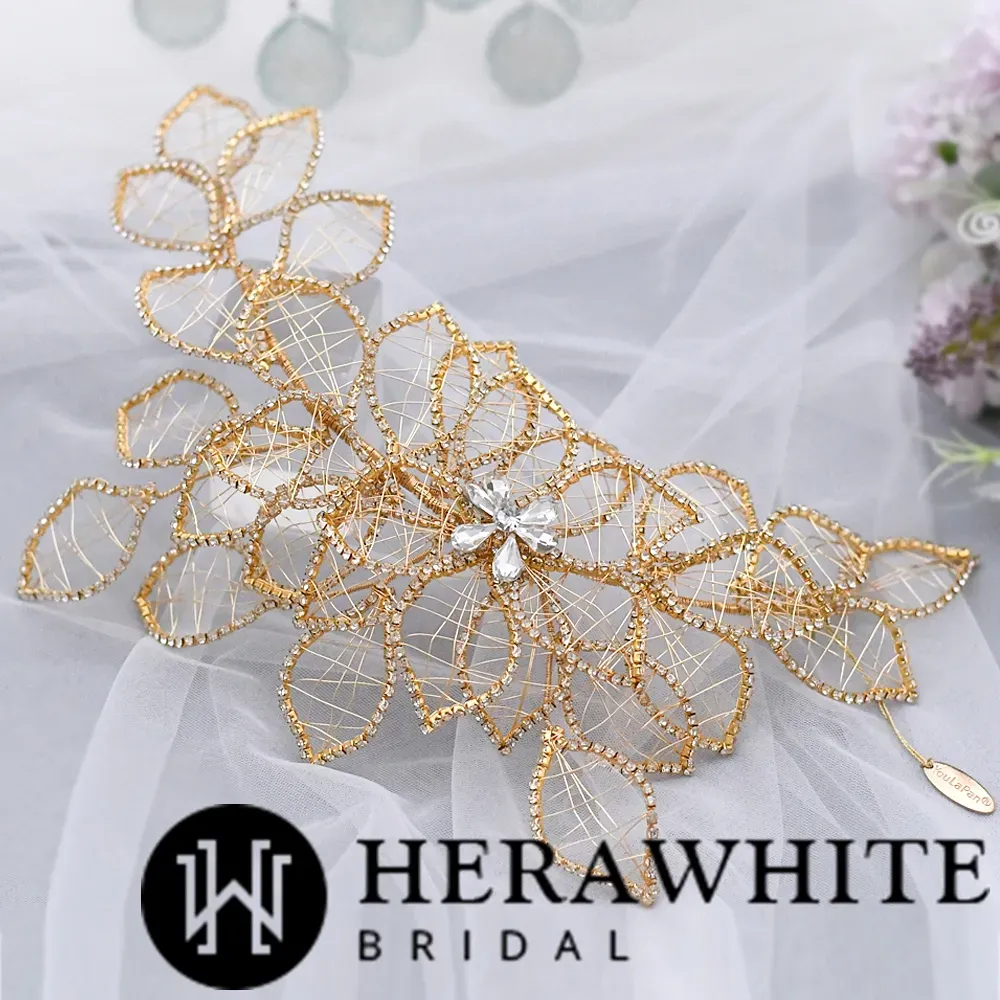 Large Leaf Crystals Bridal Headpiece