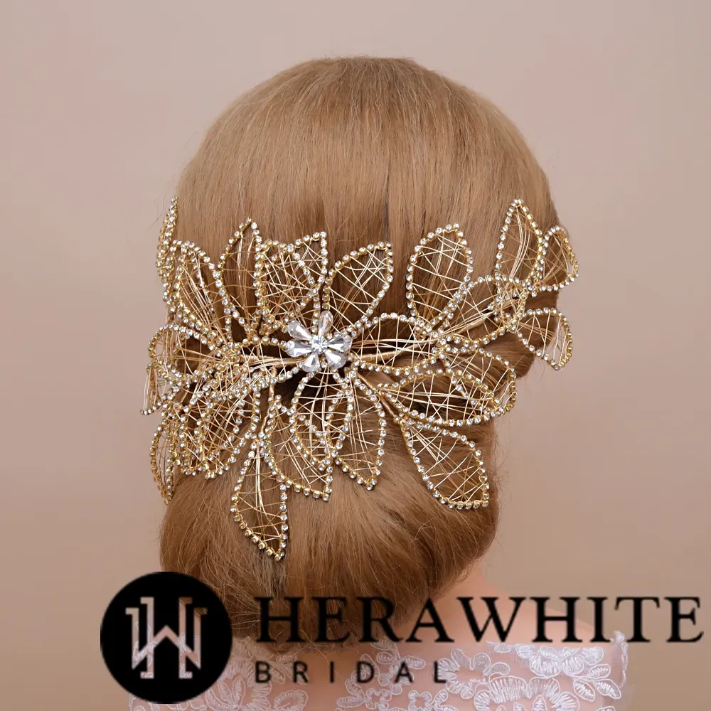 Large Leaf Crystals Bridal Headpiece