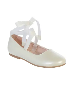 Little Girls Ivory Ribbon Ankle Tie Elegant Matte Mary Jane Flats 10 Toddler