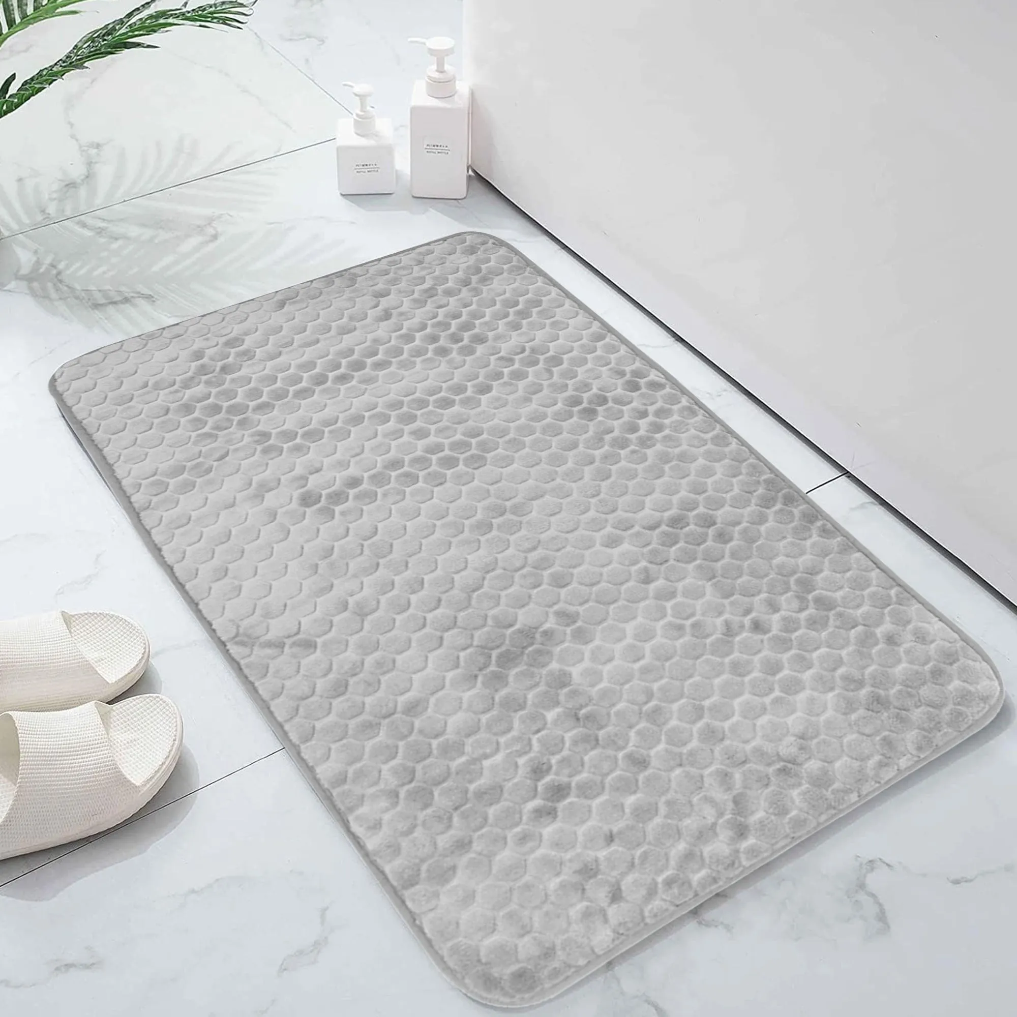 Luxury Memory Foam Cobblestone Bathmat - Grey | Cotton Home