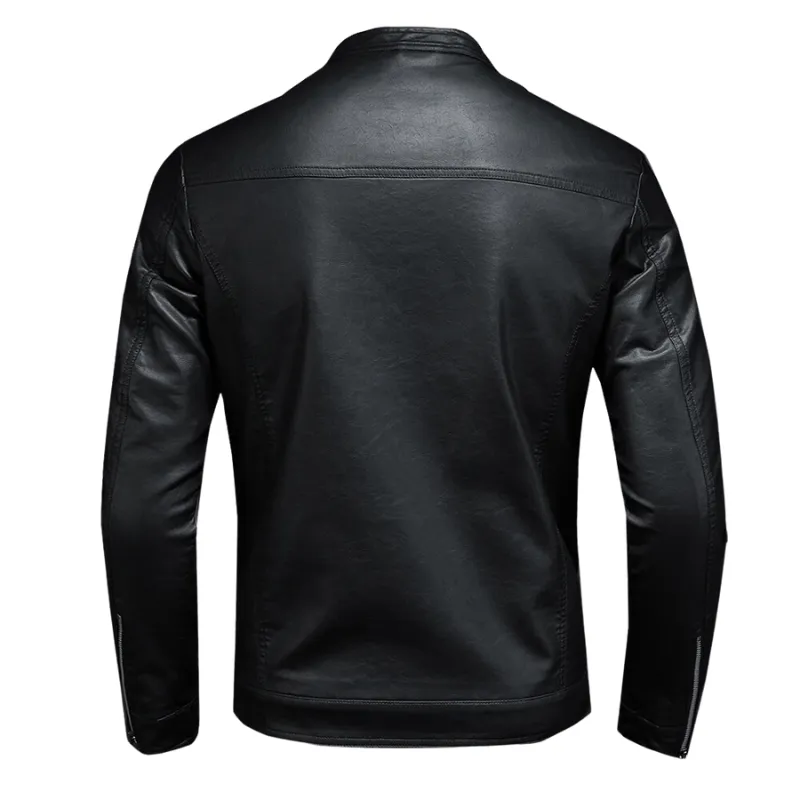 Men's Casual PU Leather Jacket with Stand Collar - Spring & Autumn Outerwear