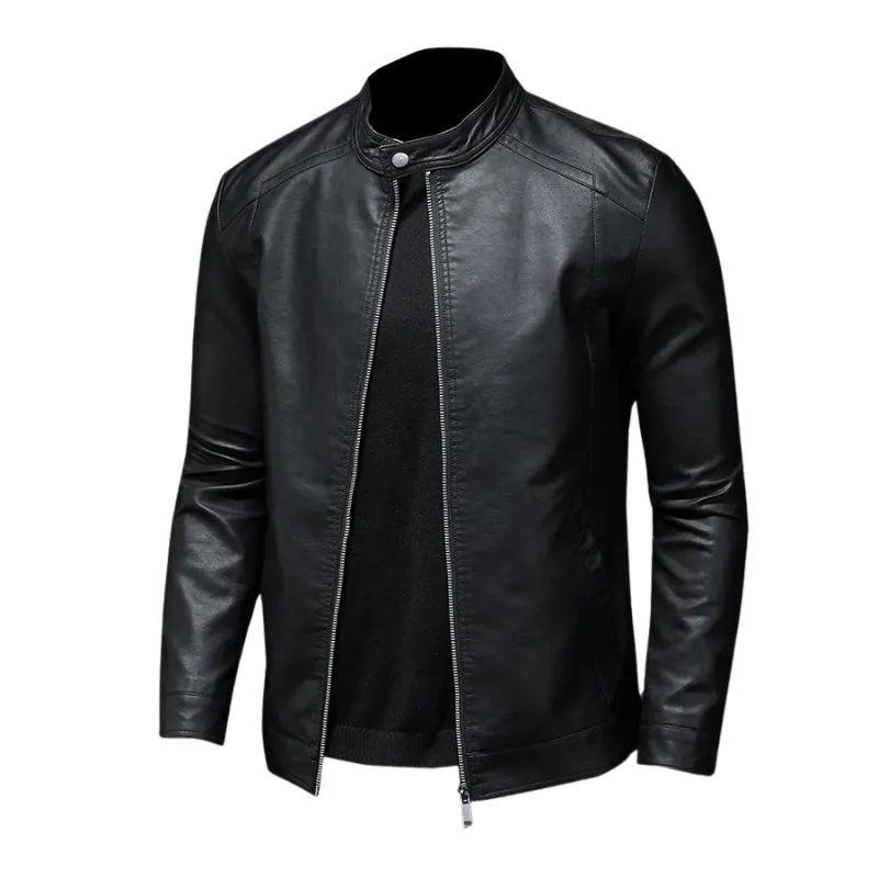 Men's Casual PU Leather Jacket with Stand Collar - Spring & Autumn Outerwear