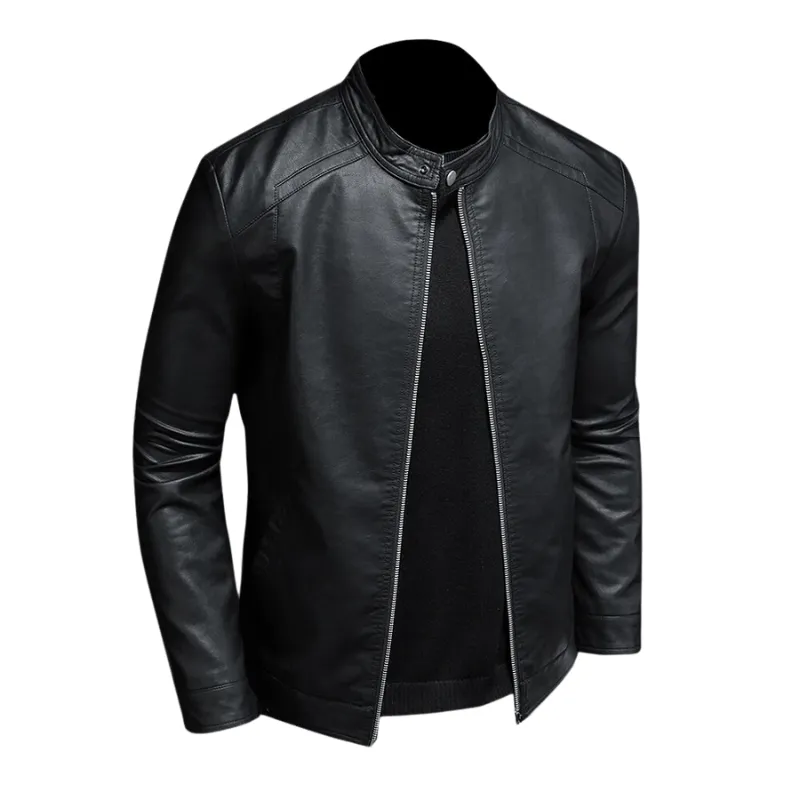Men's Casual PU Leather Jacket with Stand Collar - Spring & Autumn Outerwear
