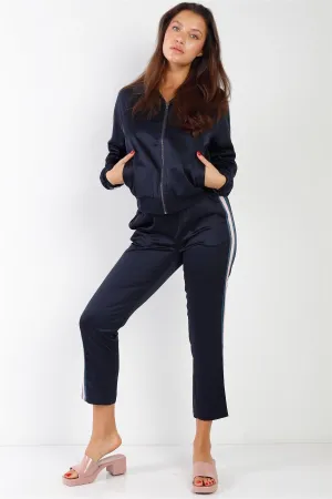 Navy Multicolor Stripe Detail Zip-Up Front Sports Jacket /1-2-3