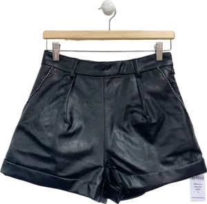 Noughts & Kisses Black Rhinestone-Trim Faux Leather Shorts XS