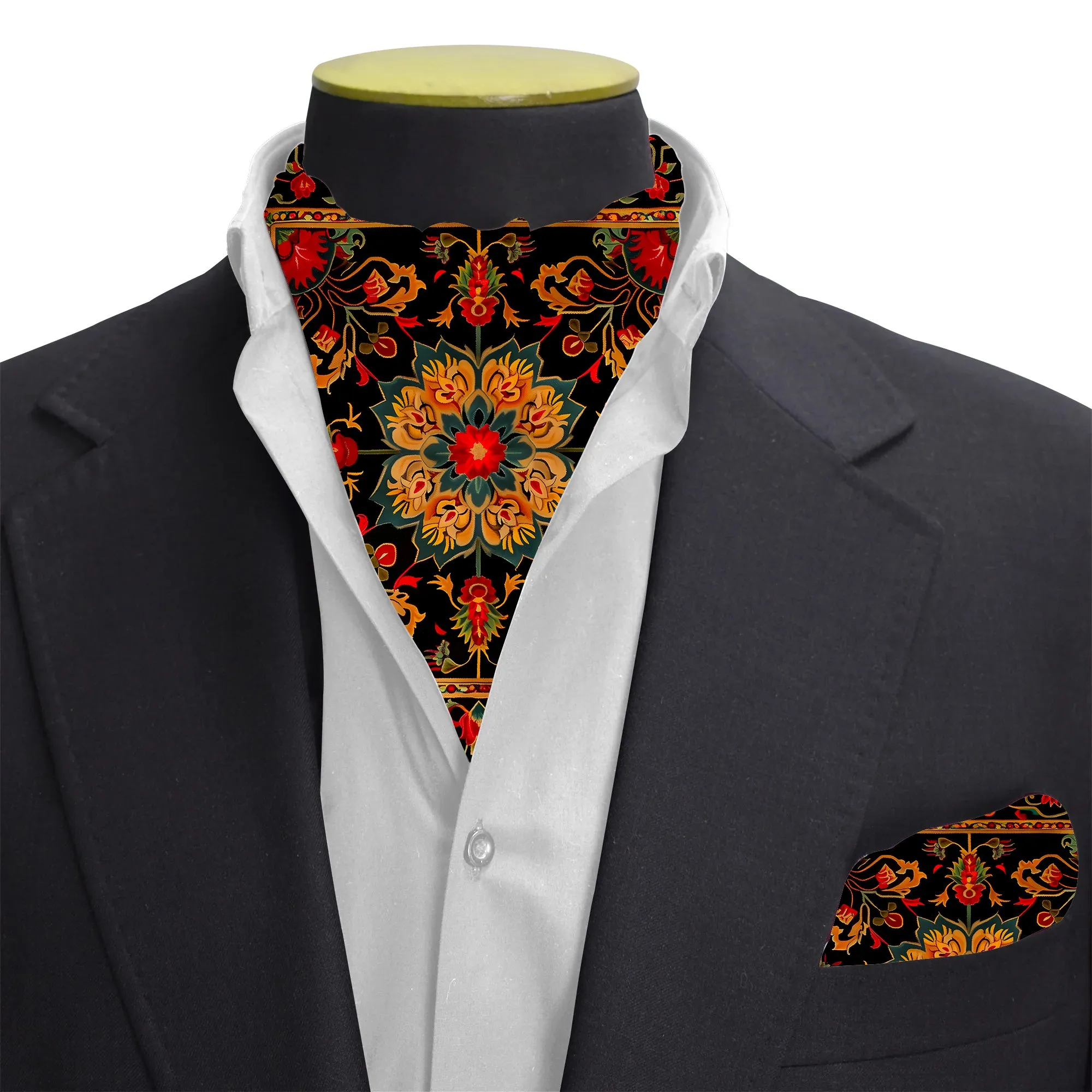 PAKISTAN BRAND CRAVAT AND POCKET SQUARE SET -  RED PERSIAN