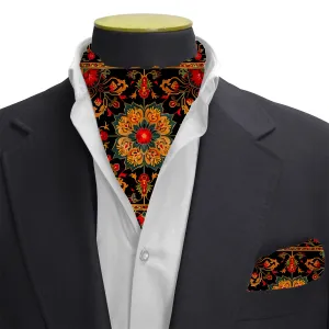 PAKISTAN BRAND CRAVAT AND POCKET SQUARE SET -  RED PERSIAN
