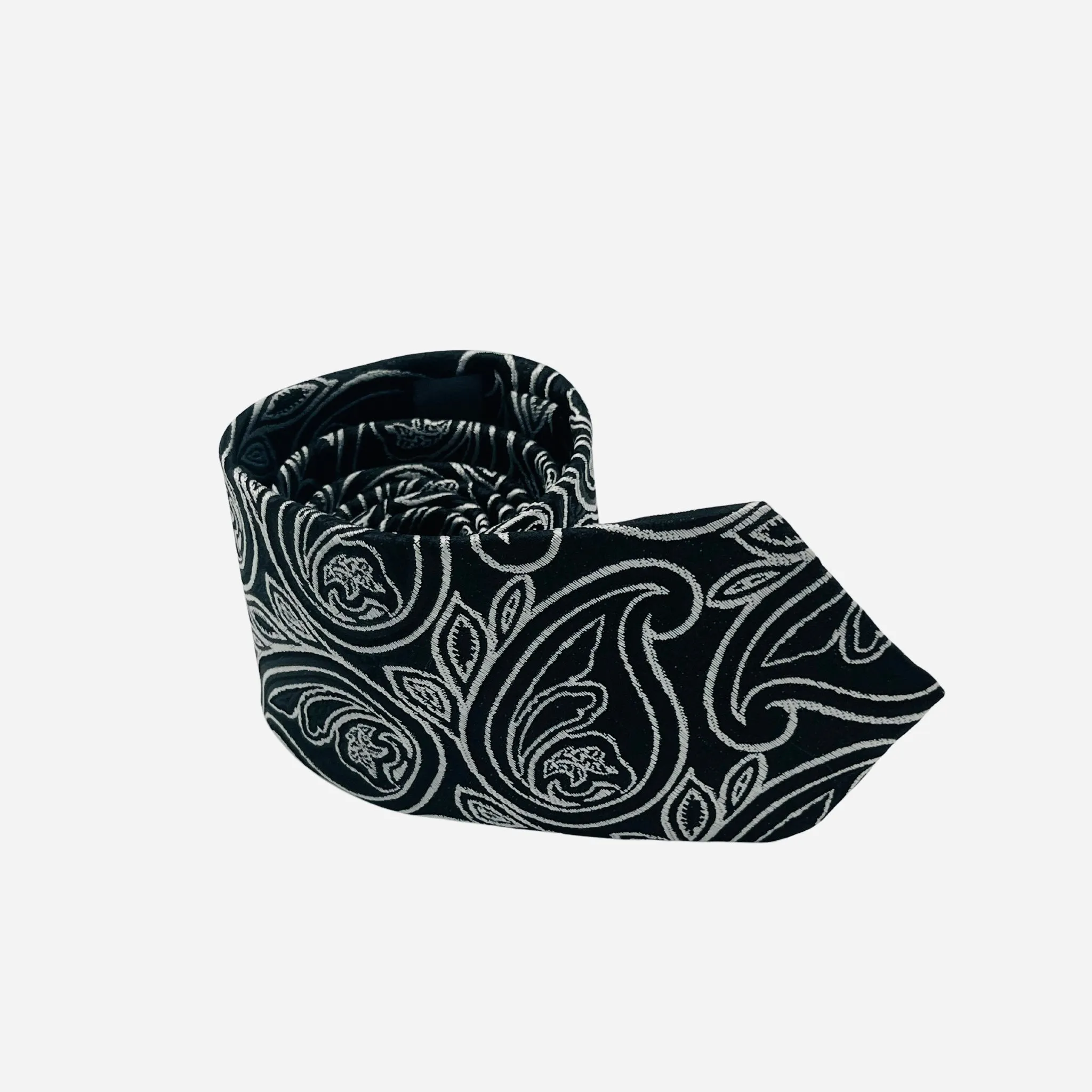 PAKISTAN BRAND TIE SET FOR MEN  - BLACK AND WHITE PAISLEY