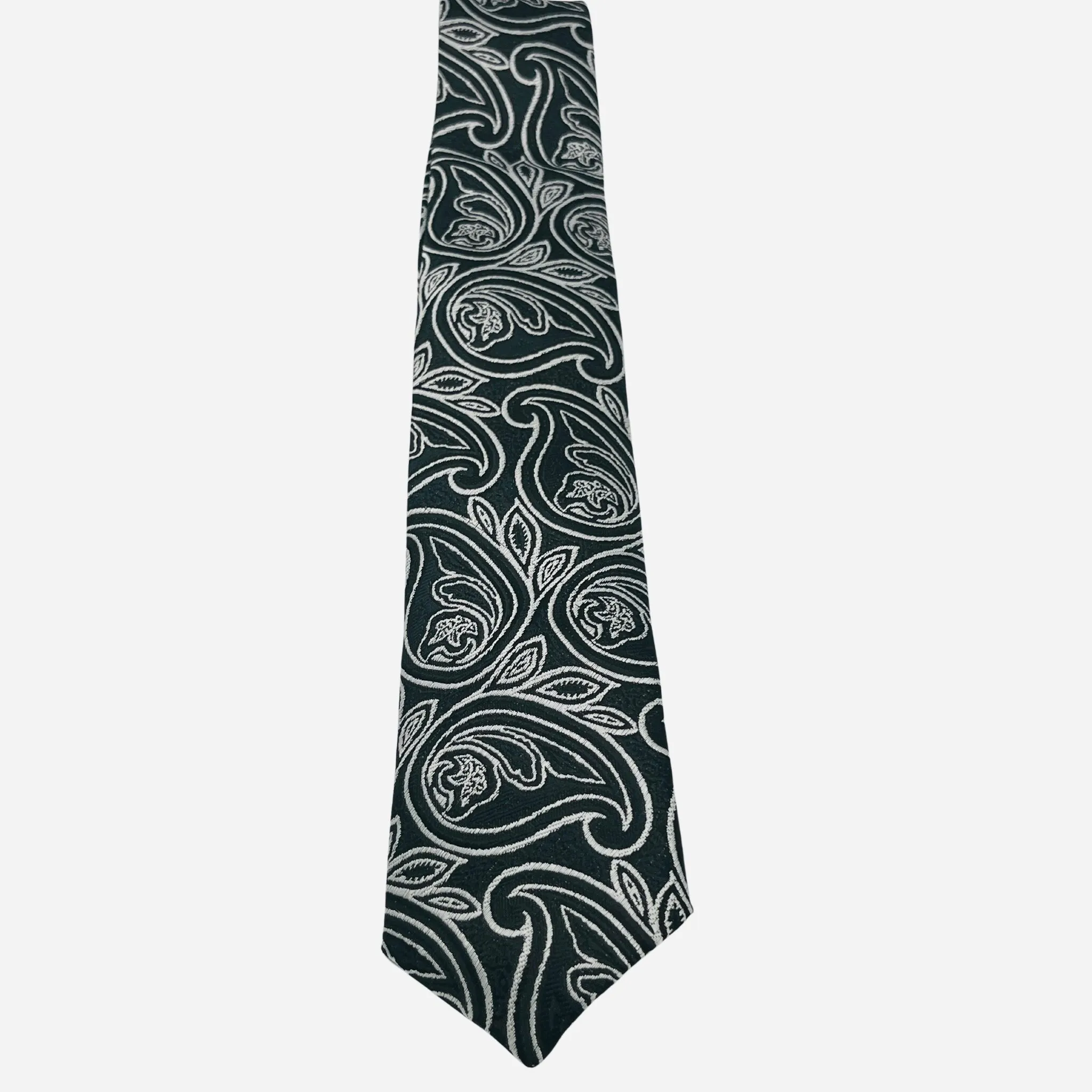 PAKISTAN BRAND TIE SET FOR MEN  - BLACK AND WHITE PAISLEY