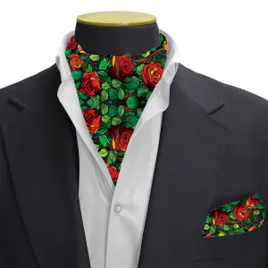 PAKISTANI BRAND CRAVAT AND POCKET SQUARE SET -  FLAMBOYANT FLOWER