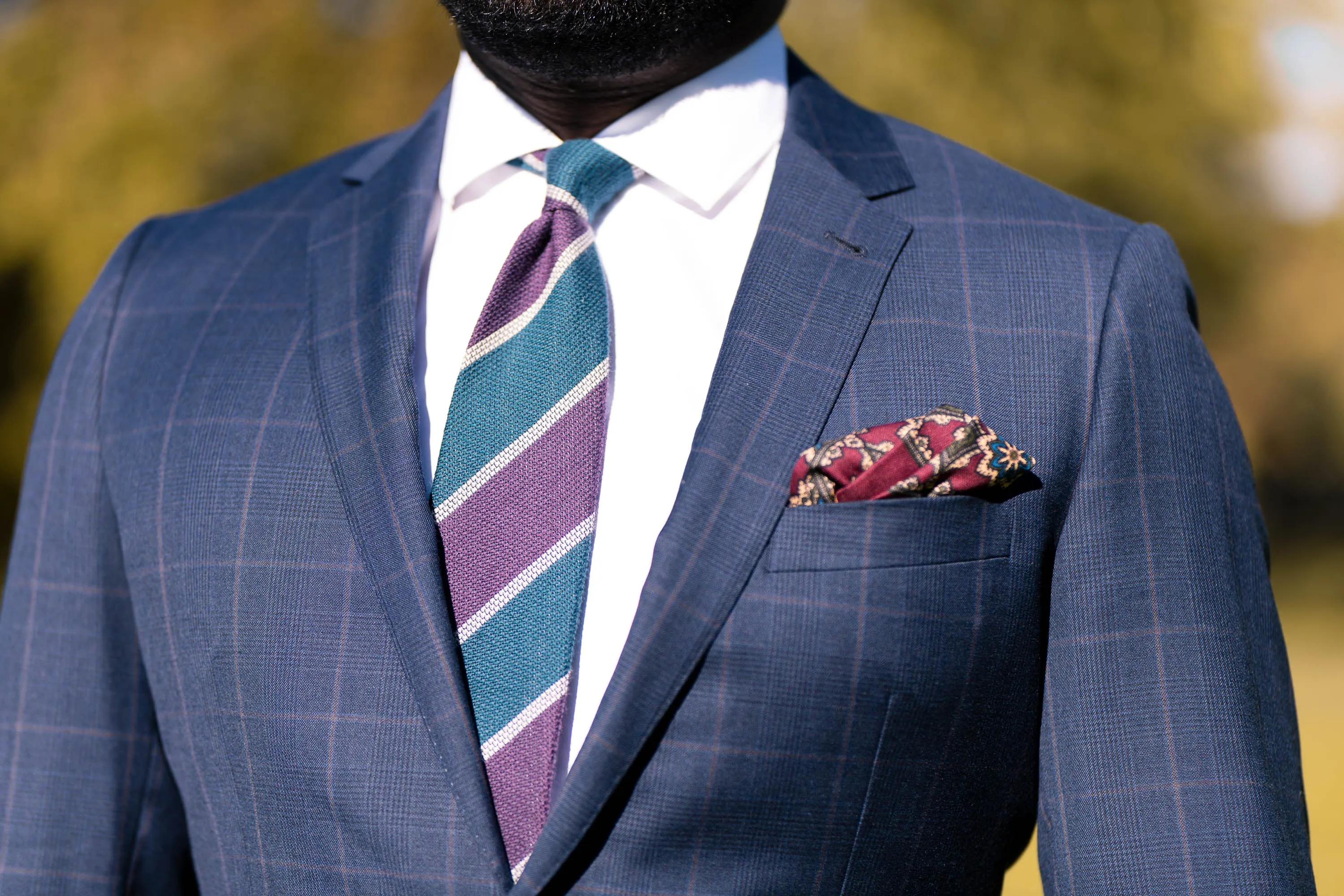 Purple & Blue Striped Cashmere Wool Grenadine Tie